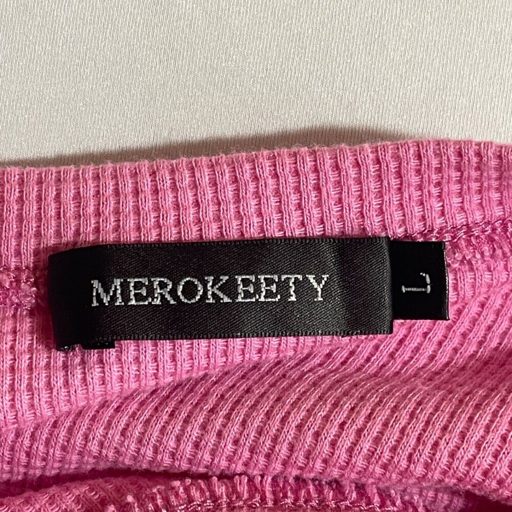 Merokeety Womens Sweater Top Large Waffle Knit Short Sleeve Pullover Pink - Picture 3 of 7